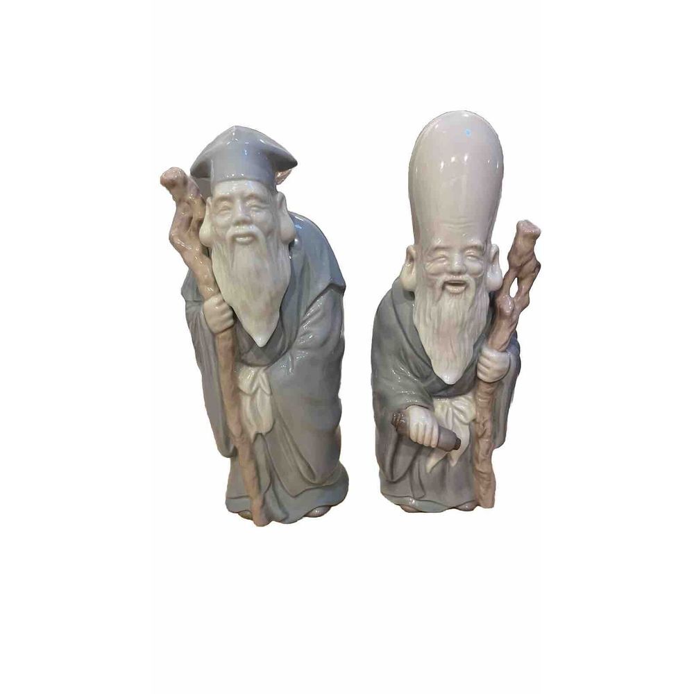 Vintage Chinese Oriental Wise Men‎ Mud Men Big Head Ceramic EUC